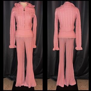 Sugar Thrillz Dolls Kill Pink Knit Jacket & Flare Pants SET S NWT